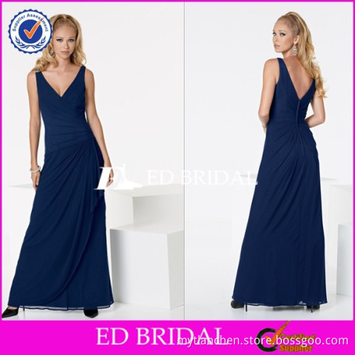 CE429 2015 Latest Model Sexy V Neck Navy Blue Chiffon Bridesmaid Dress Patterns 2014